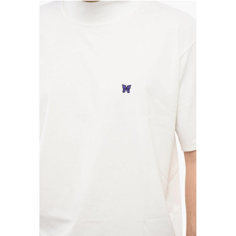 Needles Solid Color Mock-Neck T-Shirt with Butterfly Embroidery