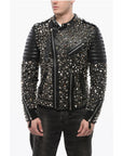 Philipp Plein Leather HOLY LIFE Biker Jacket with Studs All-Over