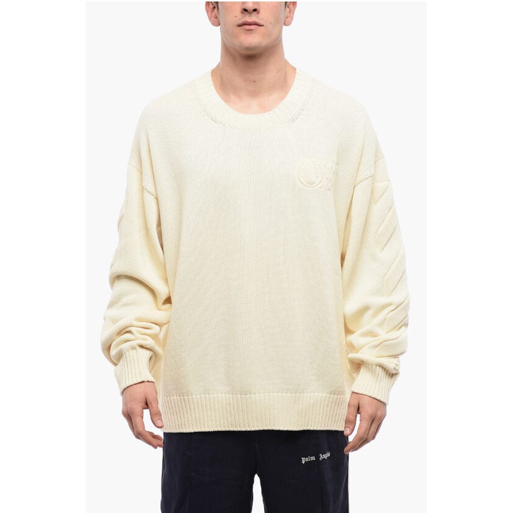 Off-White Cotton Sweater With Embossed Logo