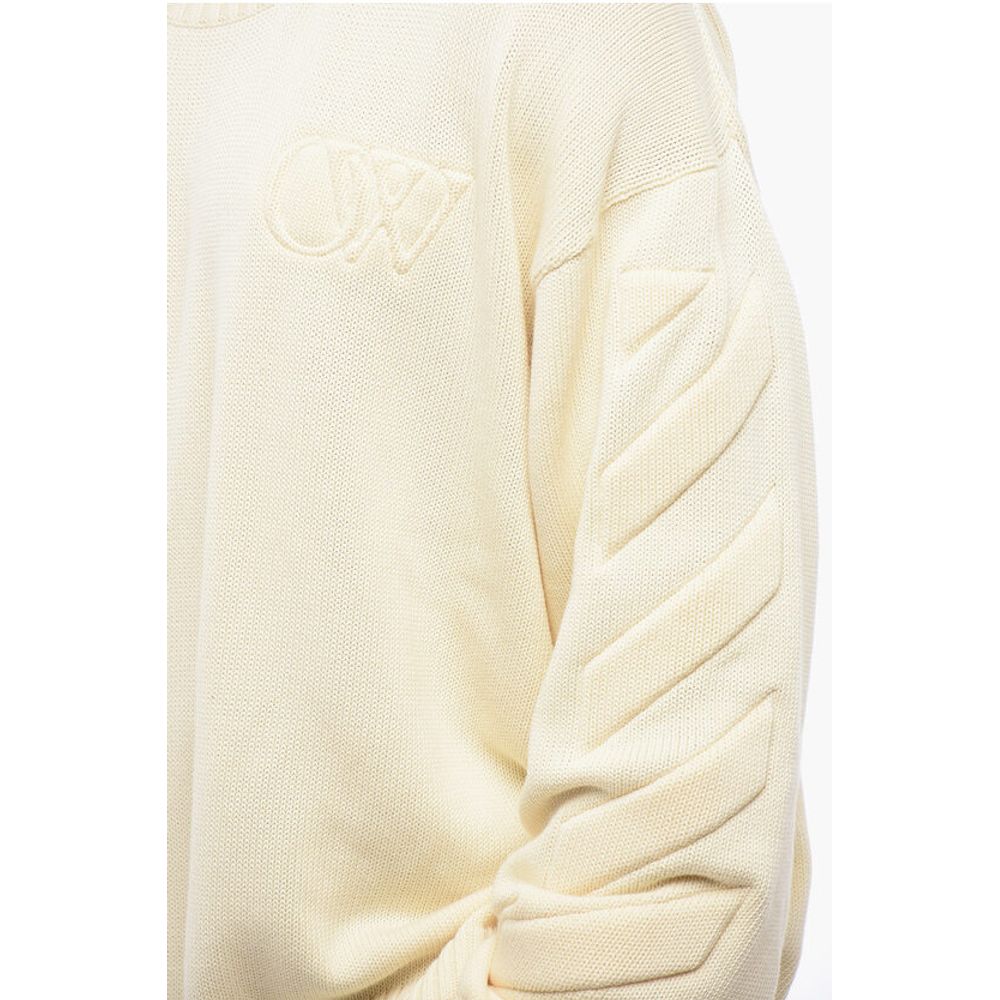 Off-White Cotton Sweater With Embossed Logo