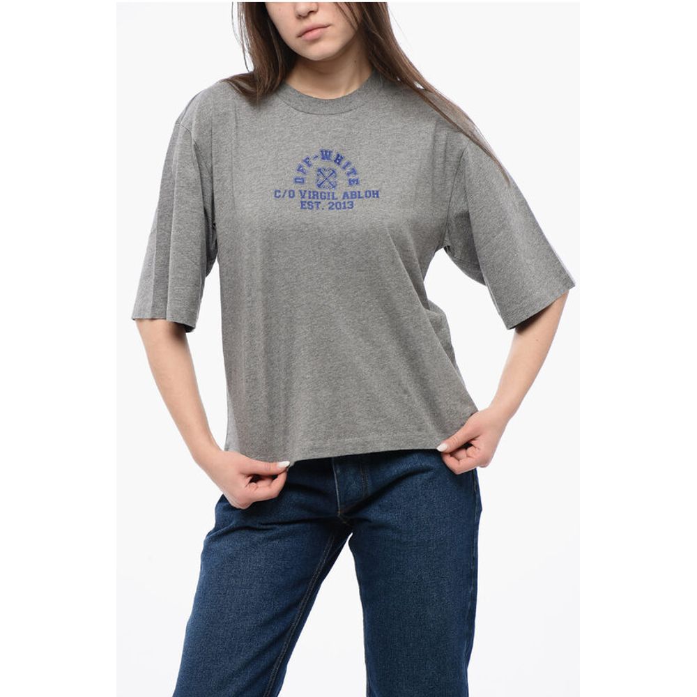 Off-White Cotton Crew-neck T-shirt with Print Logo