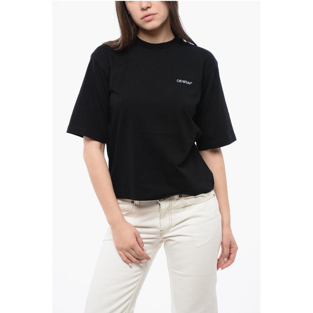 Off-White Cotton Crew-neck T-shirt with Back Floral-Motif