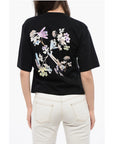 Off-White Cotton Crew-neck T-shirt with Back Floral-Motif