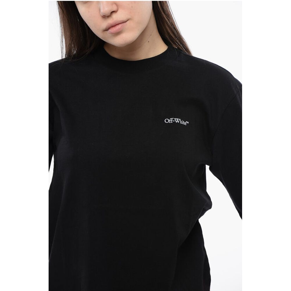 Off-White Cotton Crew-neck T-shirt with Back Floral-Motif