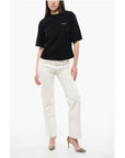 Off-White Cotton Crew-neck T-shirt with Back Floral-Motif