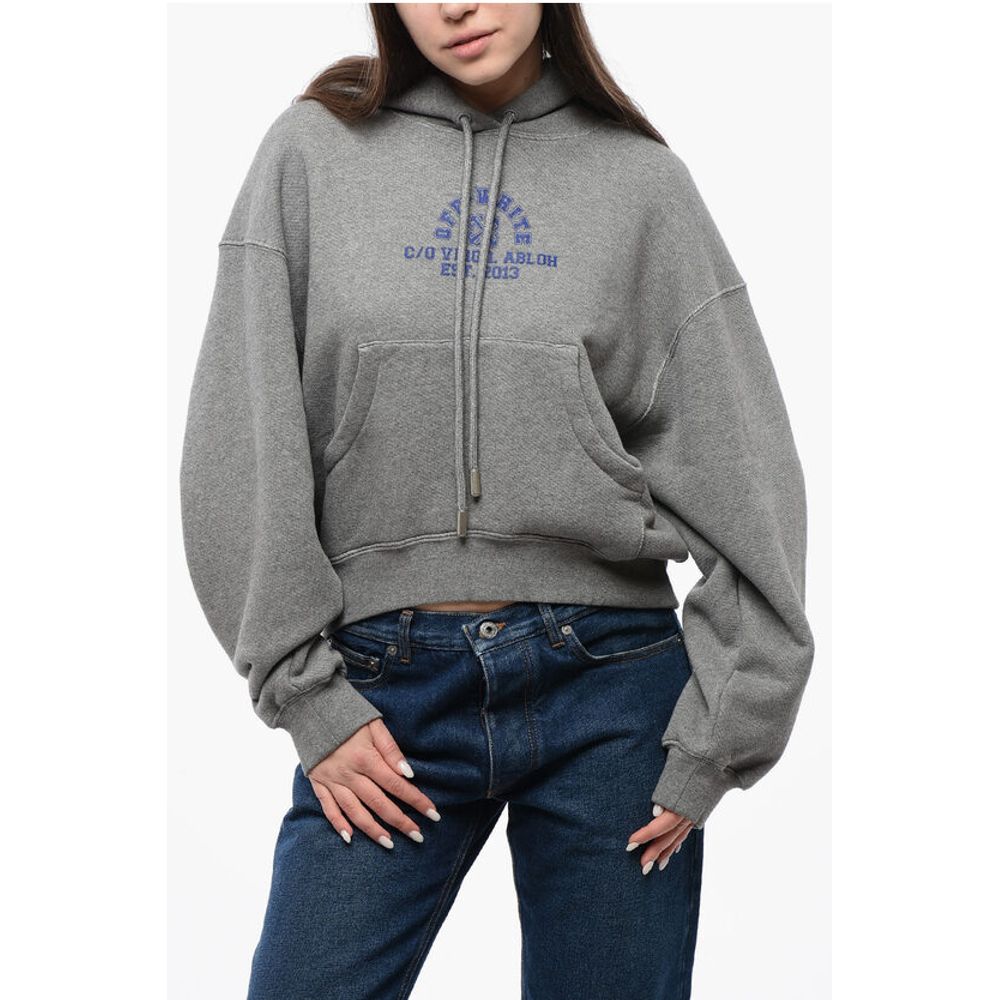 Off-White Maxi Hoodie with Logo and Patch Pocket