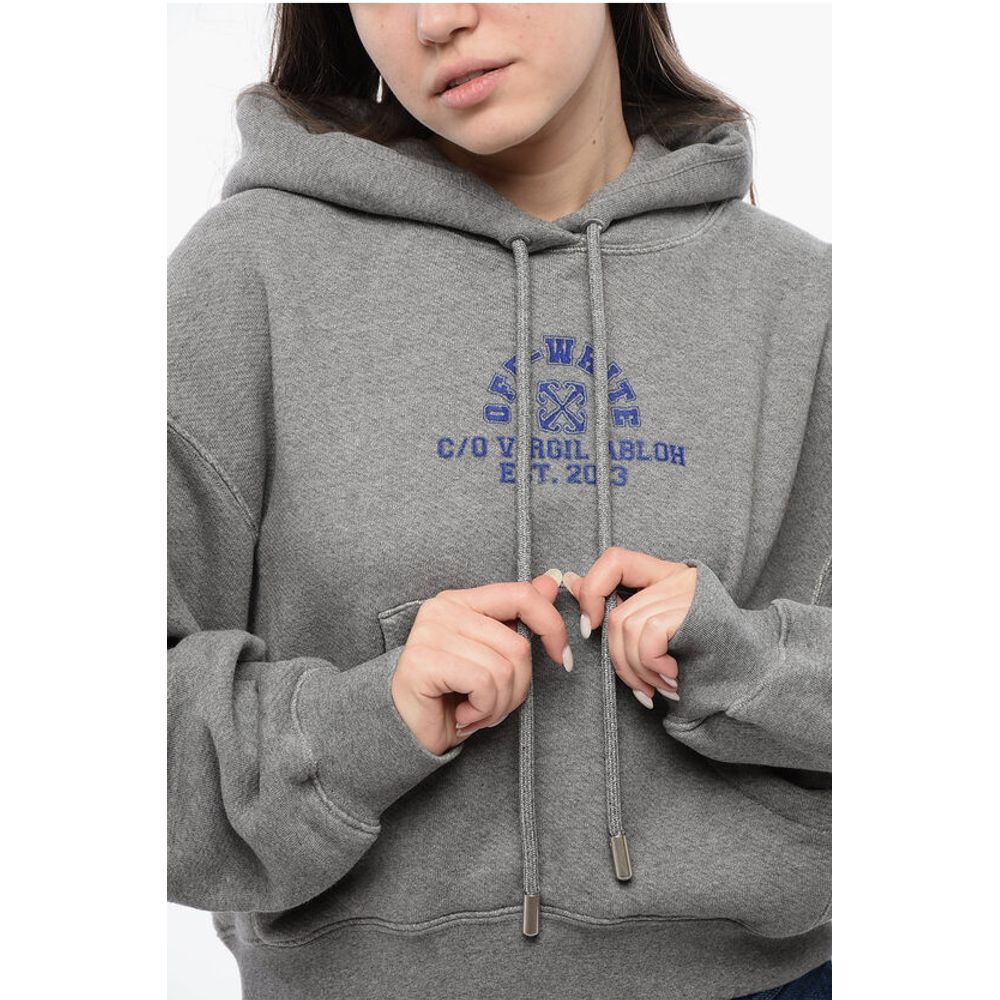 Off-White Maxi Hoodie with Logo and Patch Pocket