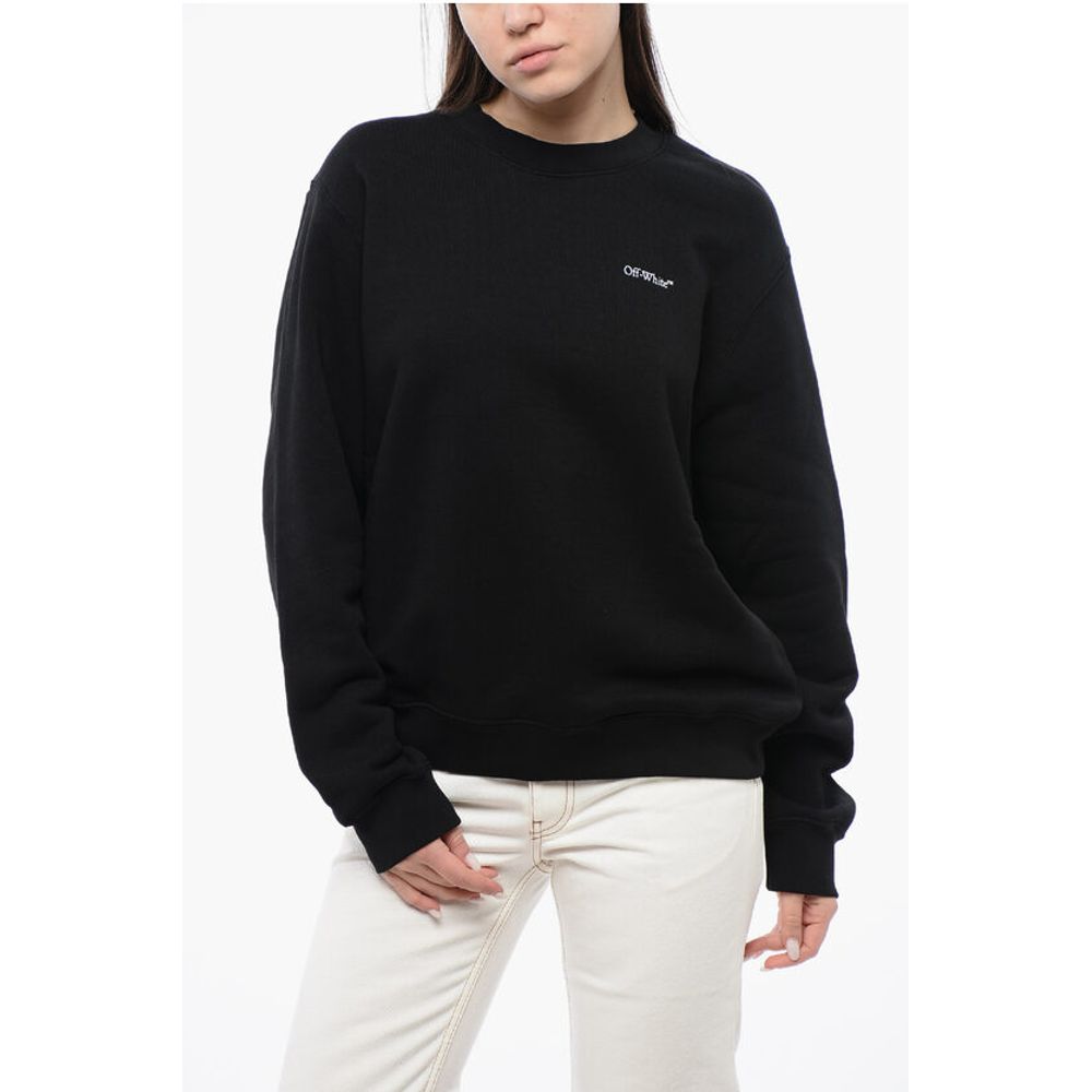 Off-White Cotton Crew-neck Sweatshirt with Back Floral Motif