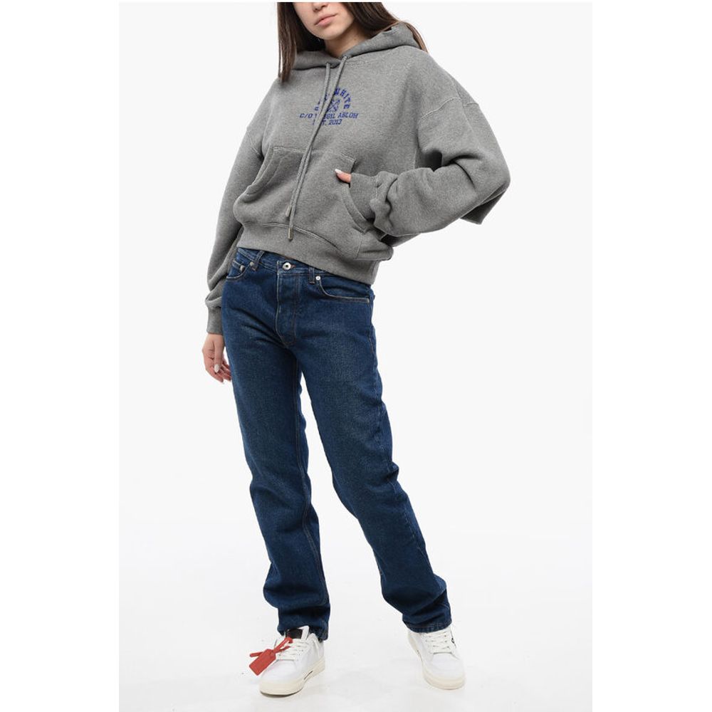 Off-White Maxi Hoodie with Logo and Patch Pocket