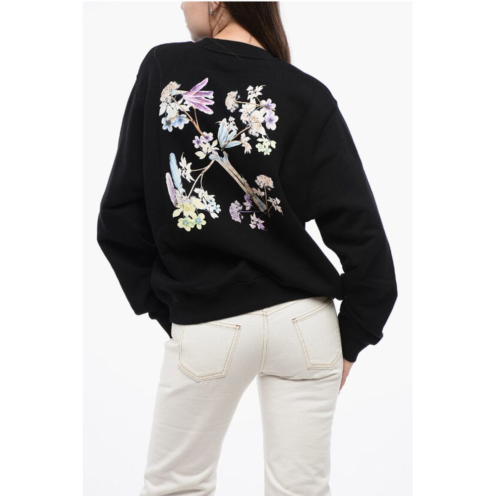 Off-White Cotton Crew-neck Sweatshirt with Back Floral Motif
