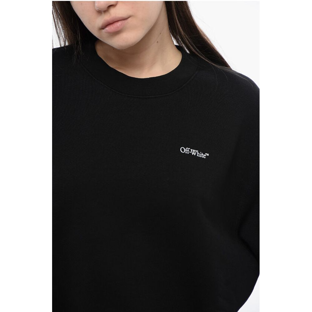 Off-White Cotton Crew-neck Sweatshirt with Back Floral Motif