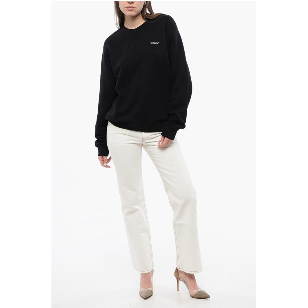 Off-White Cotton Crew-neck Sweatshirt with Back Floral Motif