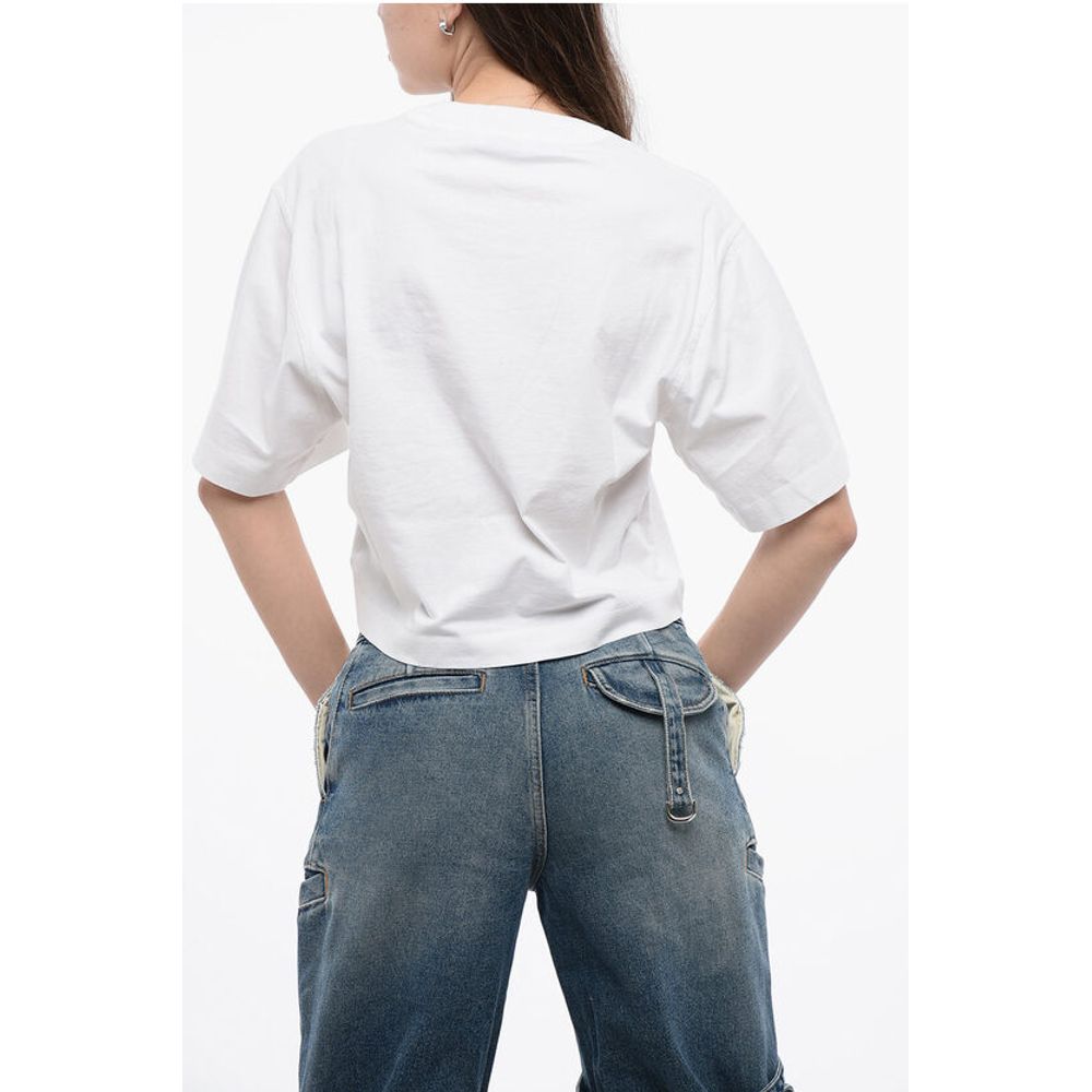 Off-White Cropped Crew-neck T-shirt with Frontal Print