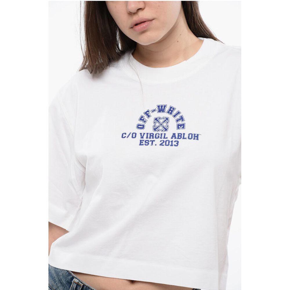 Off-White Cropped Crew-neck T-shirt with Frontal Print