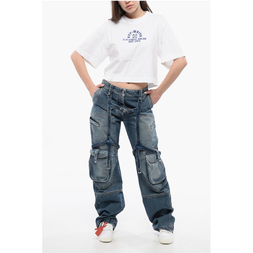 Off-White Cropped Crew-neck T-shirt with Frontal Print