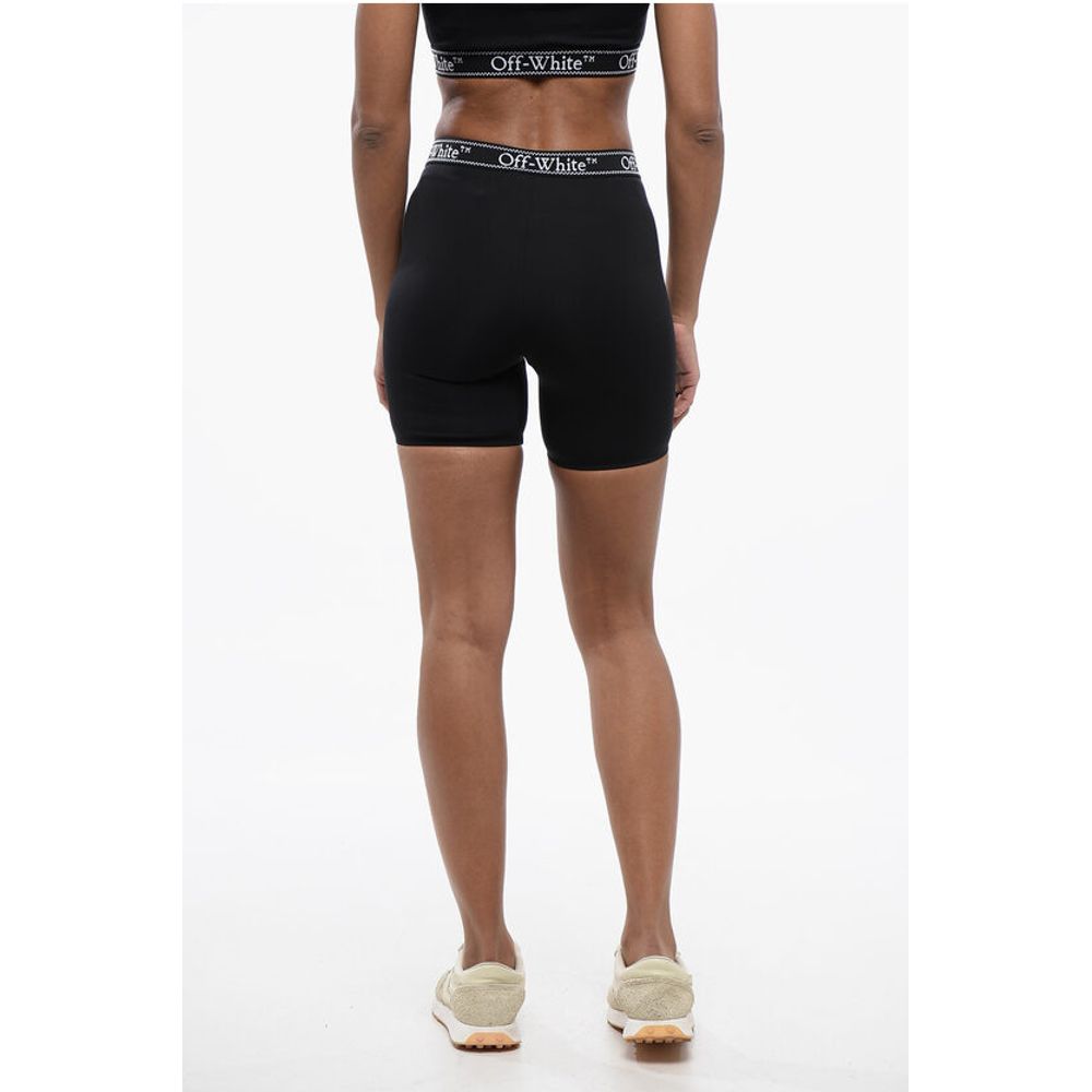 Off-White Biker Shorts with Logoed Elastic Band
