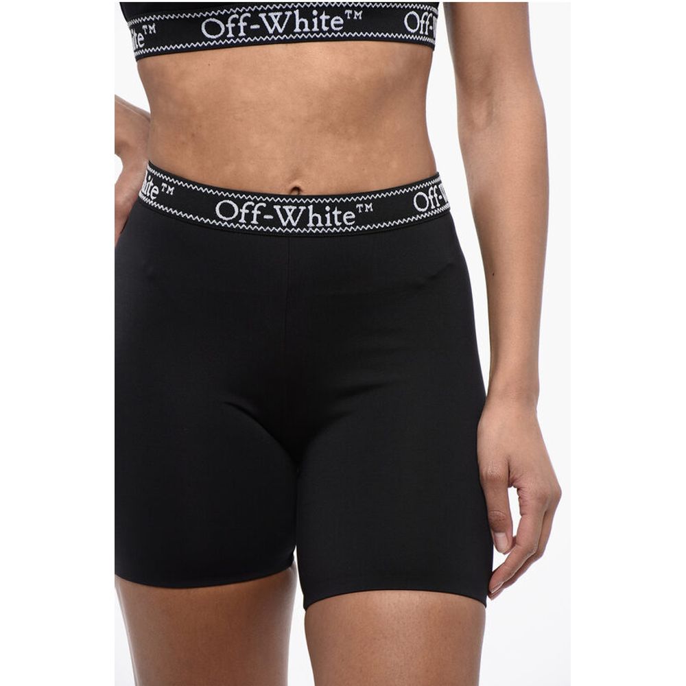 Off-White Biker Shorts with Logoed Elastic Band
