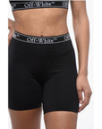 Off-White Biker Shorts with Logoed Elastic Band