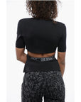 Off-White Short Sleeved Tight-Fitting Top with Cut-Out Detail