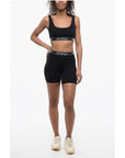 Off-White Biker Shorts with Logoed Elastic Band