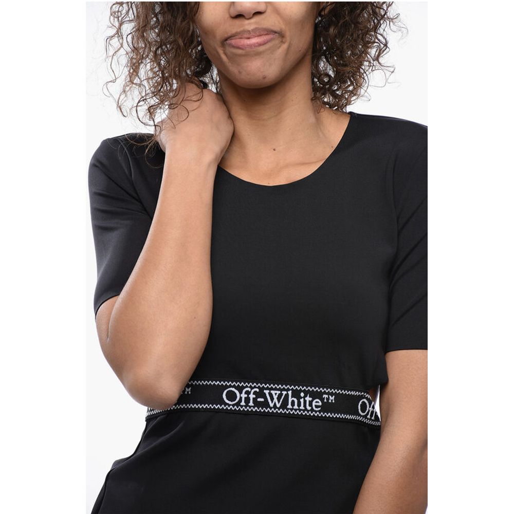 Off-White Short Sleeved Tight-Fitting Top with Cut-Out Detail