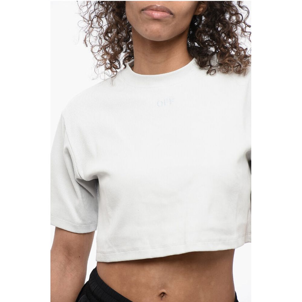 Off-White Ribbed Crop Crew-neck T-Shirt
