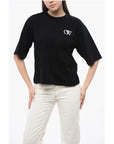 Off-White Cotton Crew-neck T-shirt With Contrast Embroidery