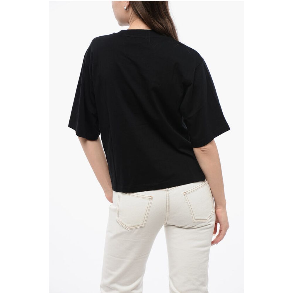Off-White Cotton Crew-neck T-shirt With Contrast Embroidery