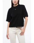 Off-White Cropped Crew-neck T-shirt with Bck Maxi Embroidery