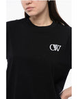 Off-White Cotton Crew-neck T-shirt With Contrast Embroidery