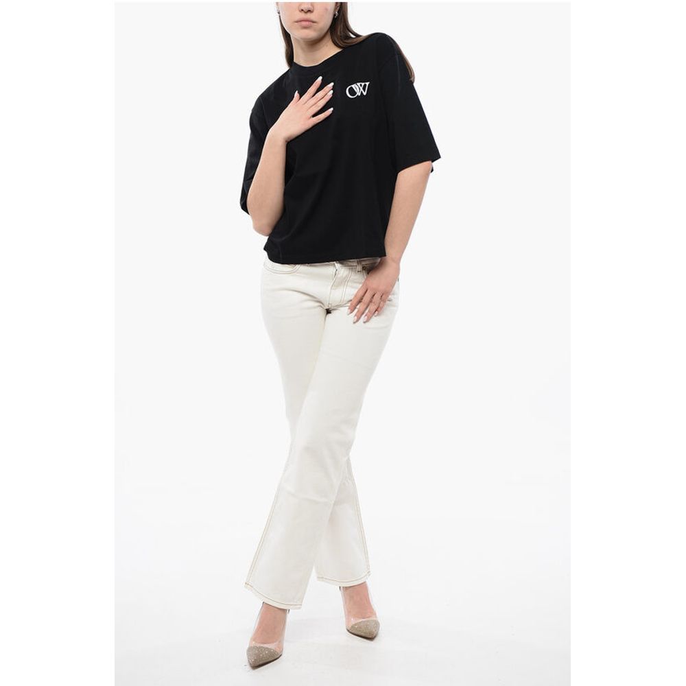 Off-White Cotton Crew-neck T-shirt With Contrast Embroidery