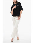 Off-White Cotton Crew-neck T-shirt With Contrast Embroidery
