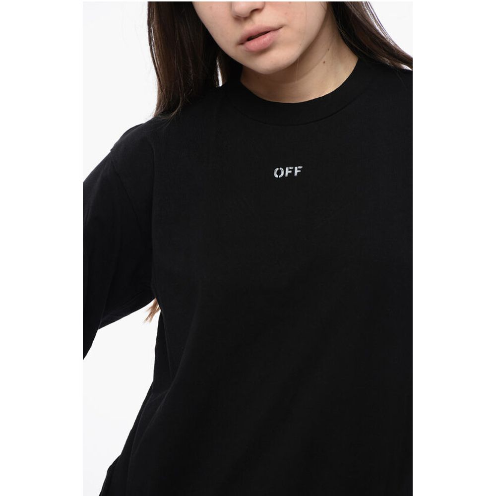 Off-White Cropped Crew-neck T-shirt with Bck Maxi Embroidery