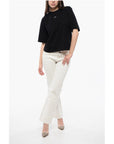 Off-White Cropped Crew-neck T-shirt with Bck Maxi Embroidery