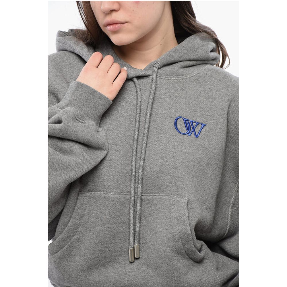 Off-White Cotton Hoodie with Contrast Embroidery