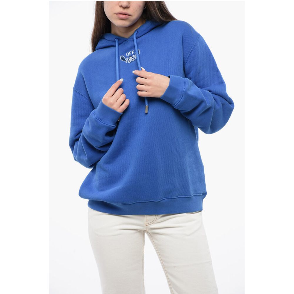 Off-White Cotton Hoodie with Back Bandana Motif