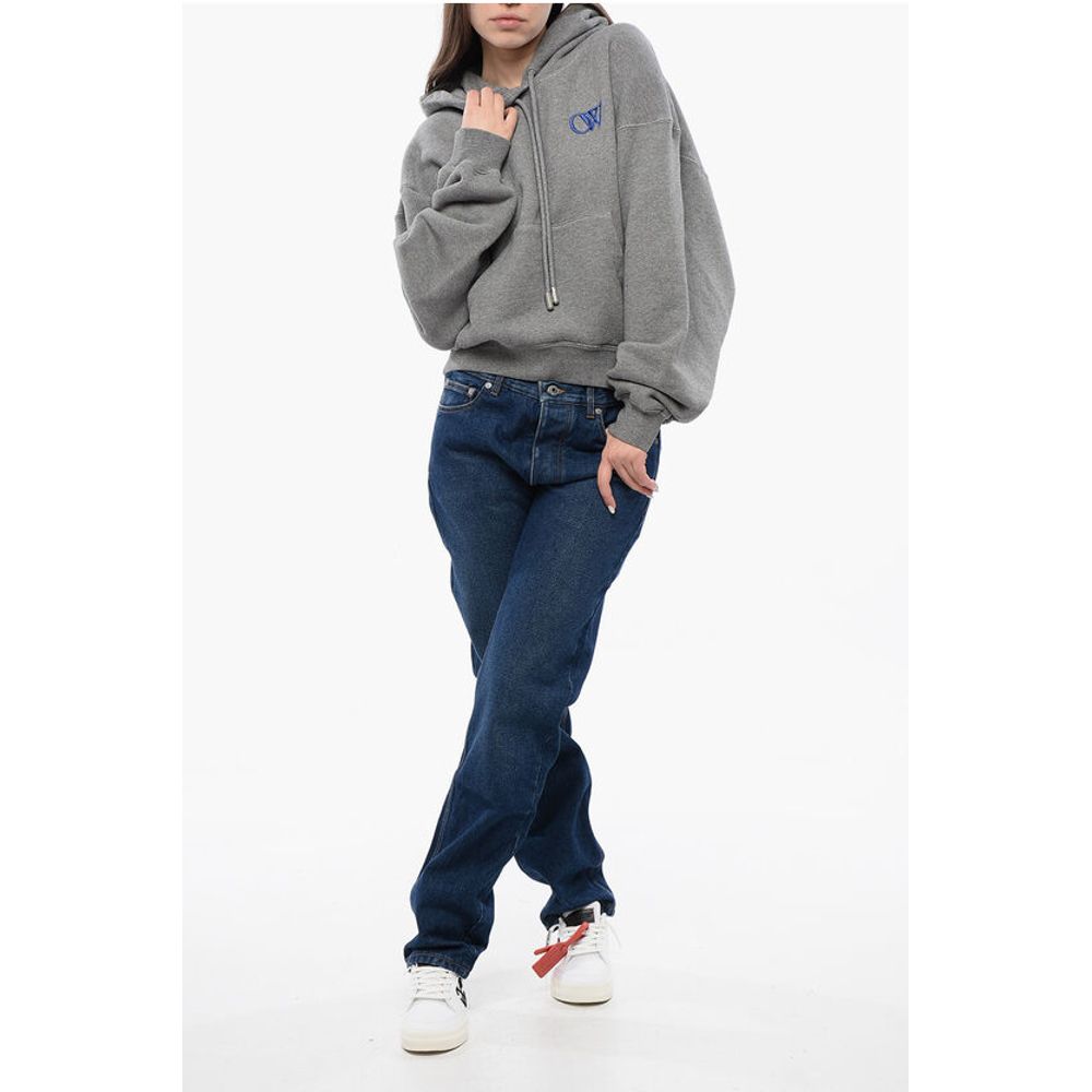 Off-White Cotton Hoodie with Contrast Embroidery