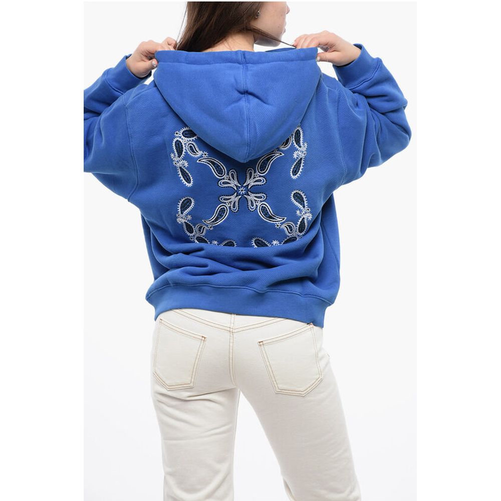 Off-White Cotton Hoodie with Back Bandana Motif