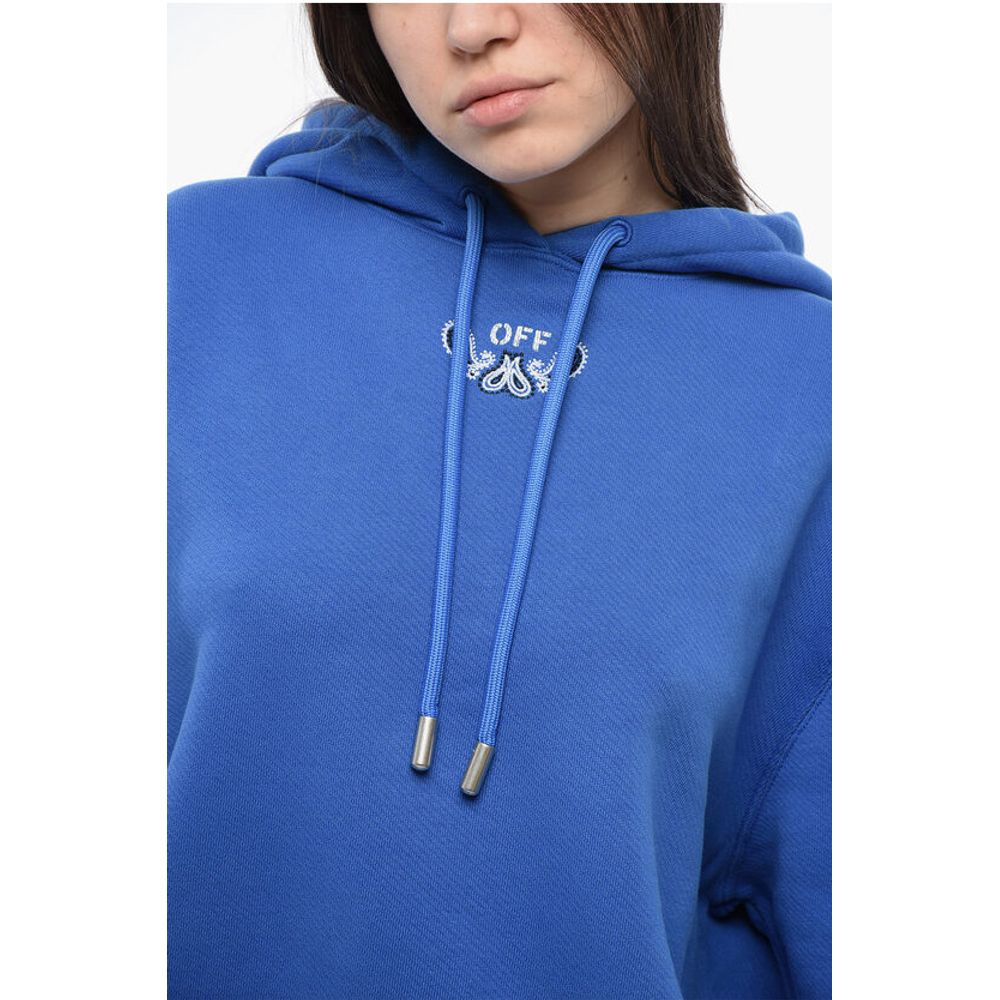 Off-White Cotton Hoodie with Back Bandana Motif
