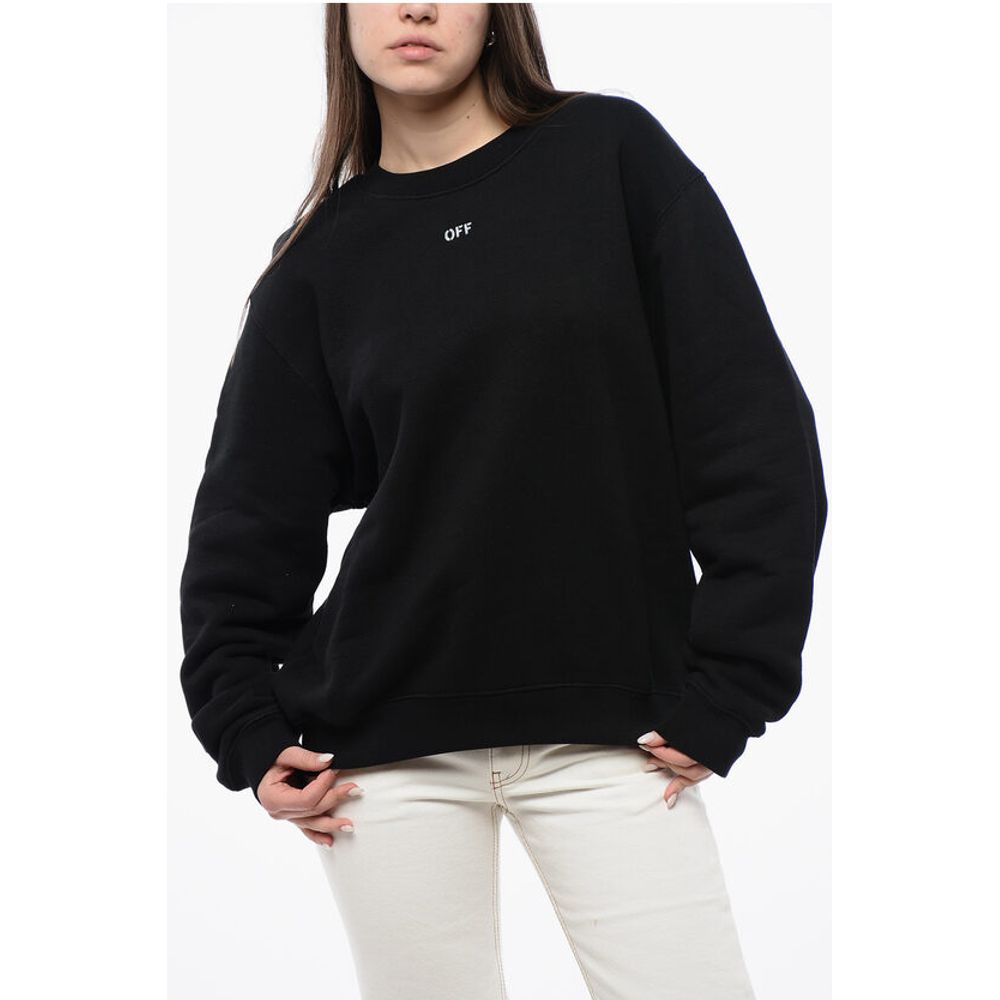 Off-White Cotton Crew-Neck Sweatshirt with Maxi Embroidery Back