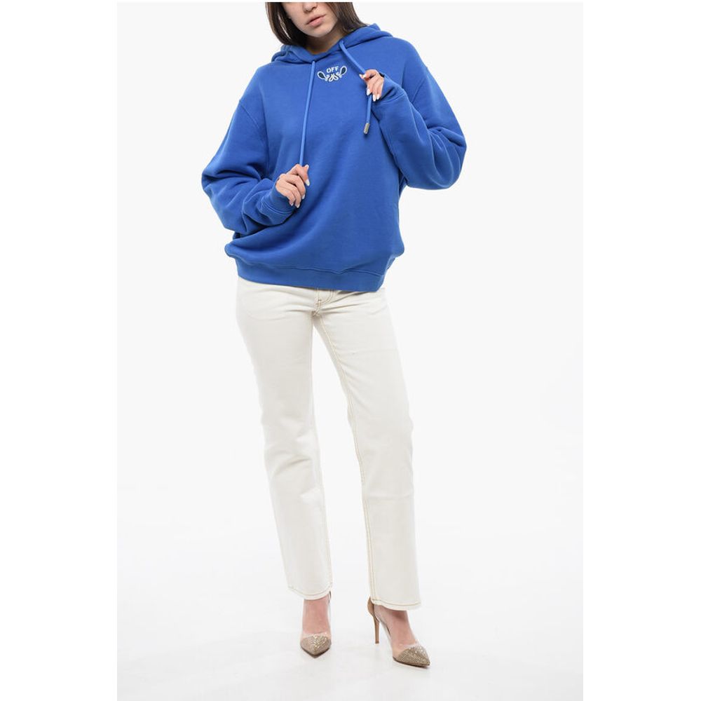 Off-White Cotton Hoodie with Back Bandana Motif