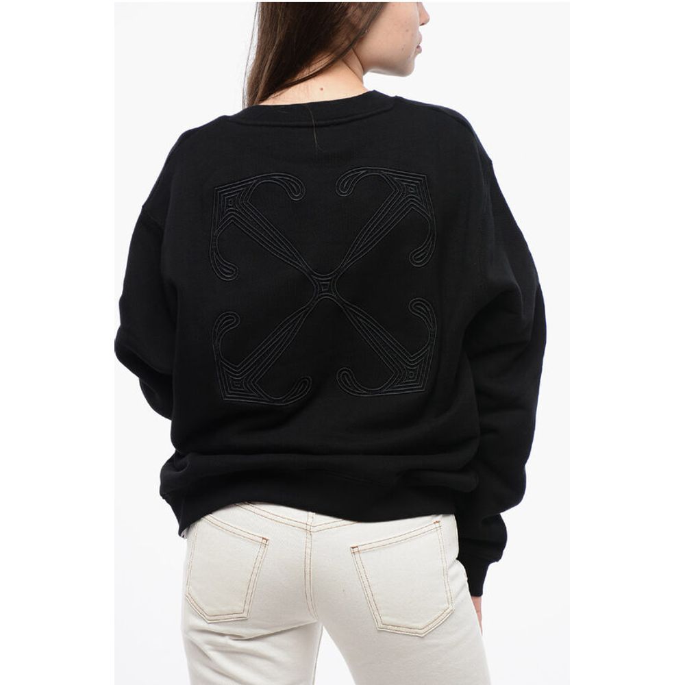 Off-White Cotton Crew-Neck Sweatshirt with Maxi Embroidery Back