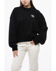 Off-White Cotton Crew-neck Sweatshirt with Contrast Embroidery