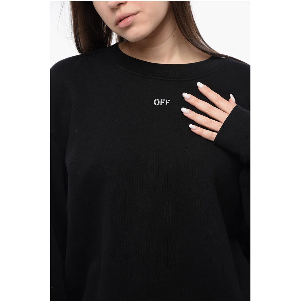 Off-White Cotton Crew-Neck Sweatshirt with Maxi Embroidery Back