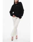 Off-White Cotton Crew-Neck Sweatshirt with Maxi Embroidery Back