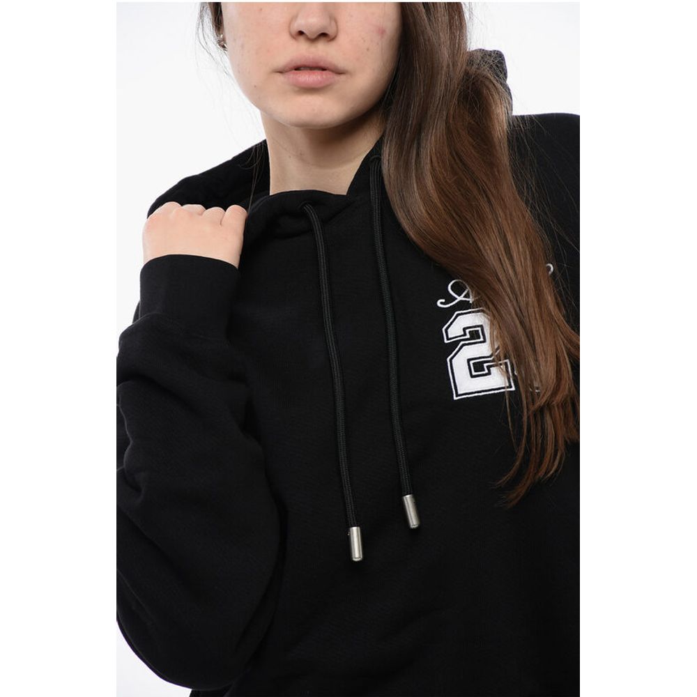 Off-White Cotton Hoodie with Contrast Embroidery