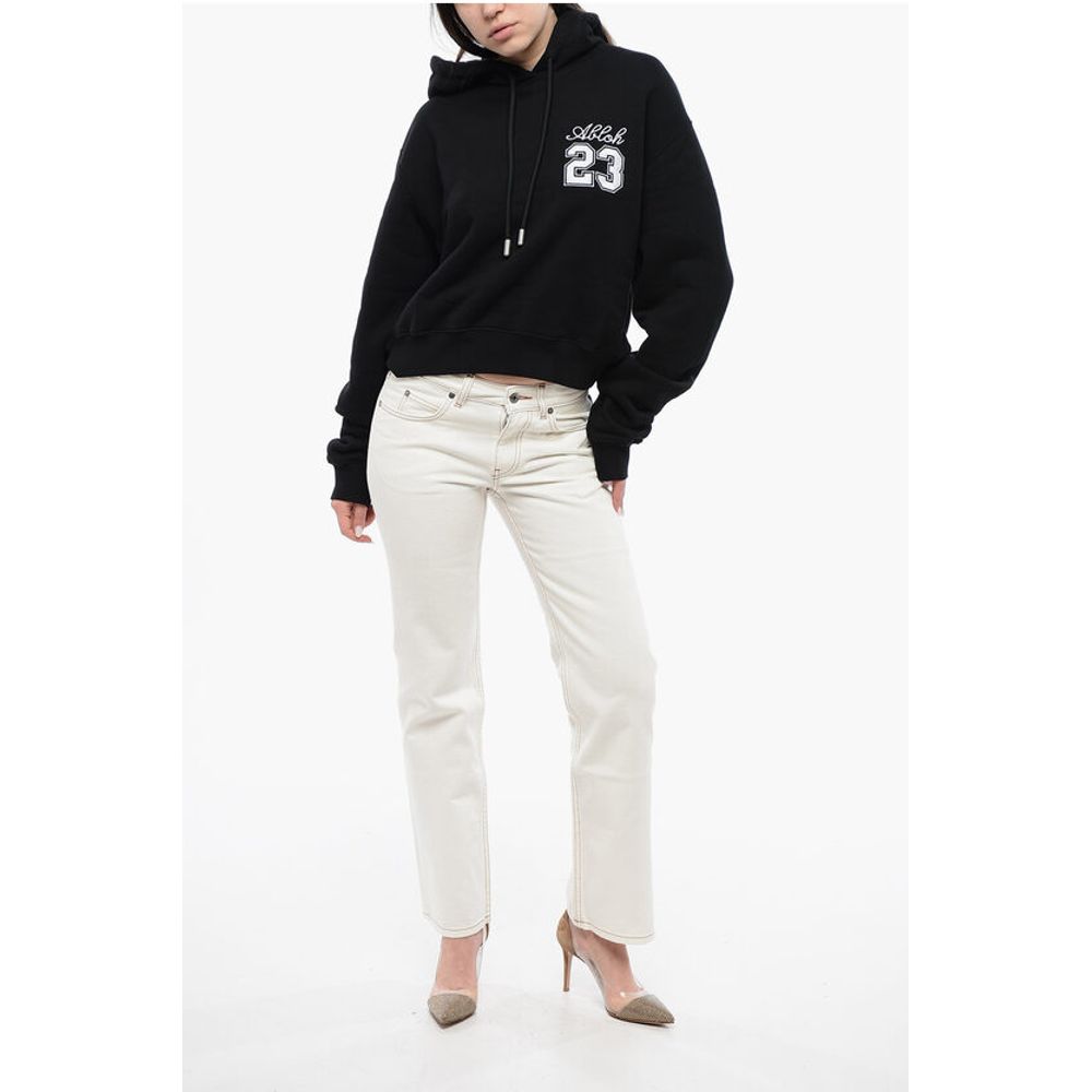 Off-White Cotton Hoodie with Contrast Embroidery