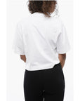 Off-White Crew-neck Crop T-Shirt with Rhinestones Embellished Logo