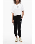 Off-White Crew-neck Crop T-Shirt with Rhinestones Embellished Logo
