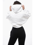 Off-White Brushed Cotton Cropped Hoodie with Rhinestone Embellished Lo